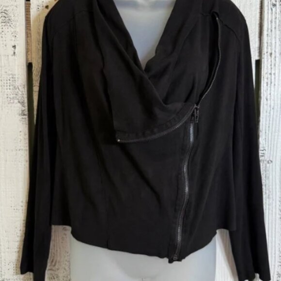 BlankNYC Jacket Faux Suede Asymmetrical Full Zip Black Size Large Lightweight - Picture 1 of 5
